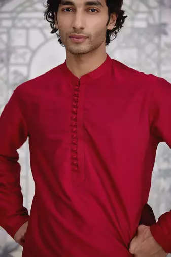Buy red cotton pathani kurta pajama set