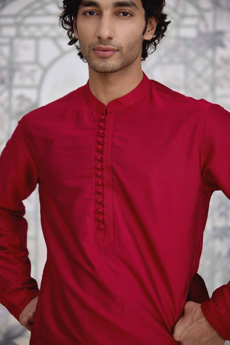 Buy red cotton pathani kurta pajama set