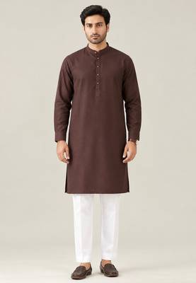 Buy chocolate brown pure cotton pathani kurta pajama set 1