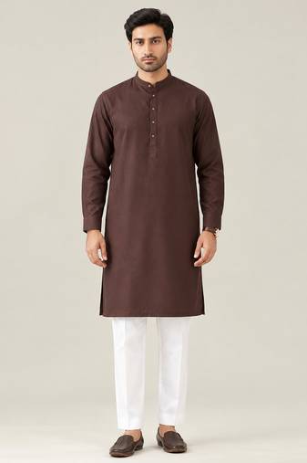 Buy chocolate brown pure cotton pathani kurta pajama set