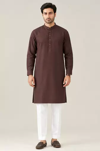Buy chocolate brown pure cotton pathani kurta pajama set