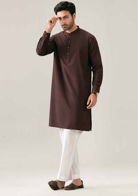 Buy chocolate brown pure cotton pathani kurta pajama set 3