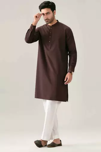 Buy chocolate brown pure cotton pathani kurta pajama set