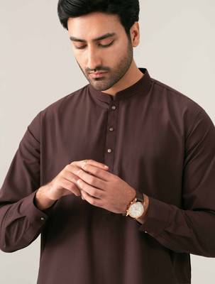 Buy chocolate brown pure cotton pathani kurta pajama set 4