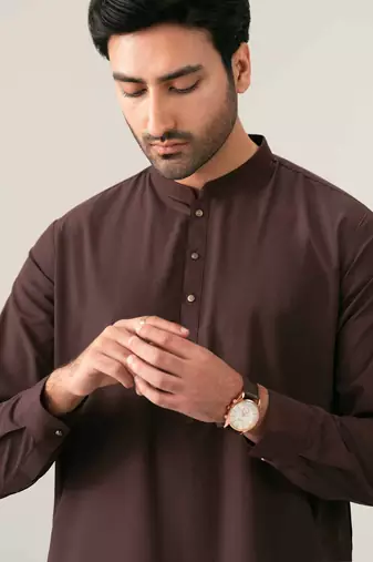 Buy chocolate brown pure cotton pathani kurta pajama set