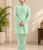 Buy sea green cotton pathani kurta pajama set