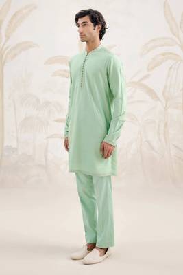 Buy sea green cotton pathani kurta pajama set 2
