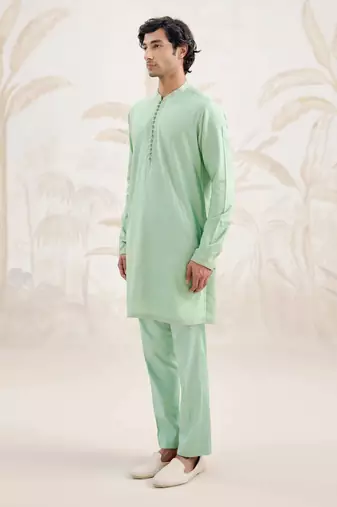 Buy sea green cotton pathani kurta pajama set