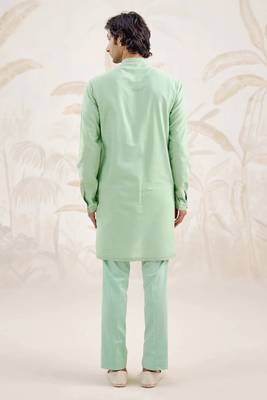 Buy sea green cotton pathani kurta pajama set 3
