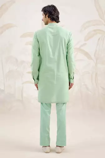 Buy sea green cotton pathani kurta pajama set