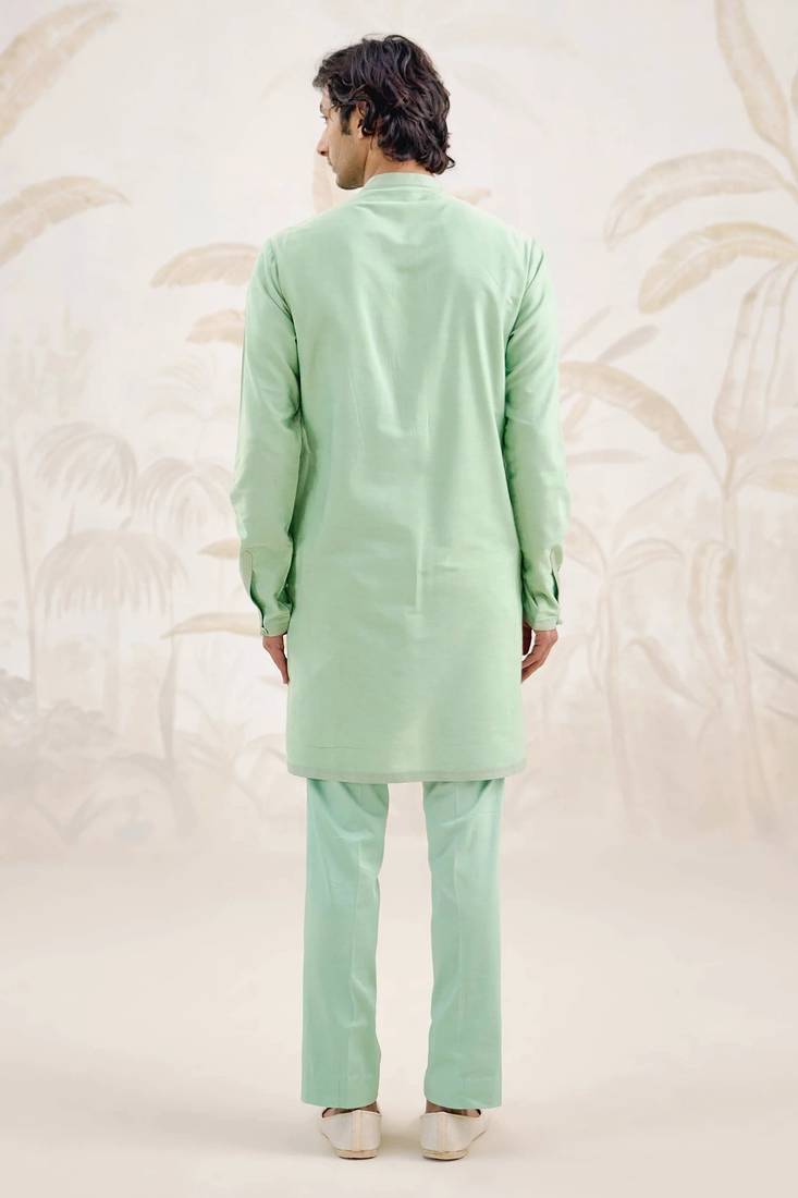 Buy sea green cotton pathani kurta pajama set