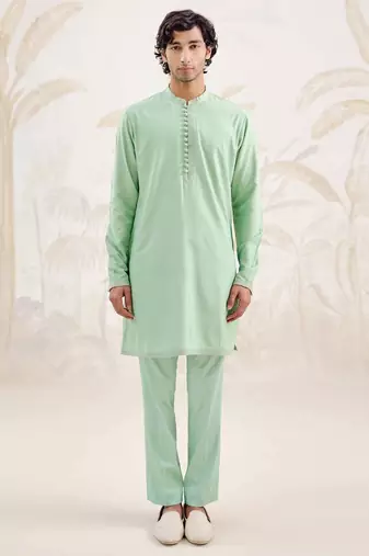 Buy sea green cotton pathani kurta pajama set