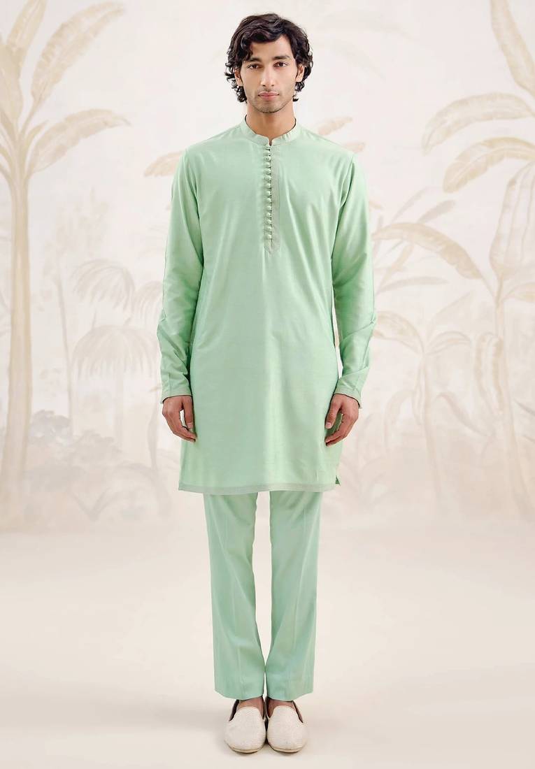 Buy sea green cotton pathani kurta pajama set