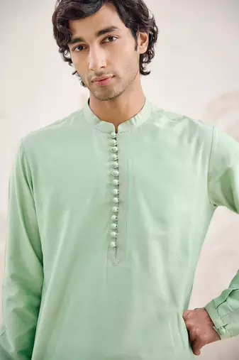 Buy sea green cotton pathani kurta pajama set