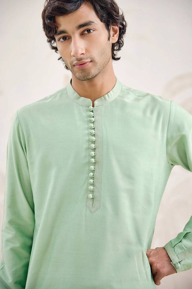 Buy sea green cotton pathani kurta pajama set
