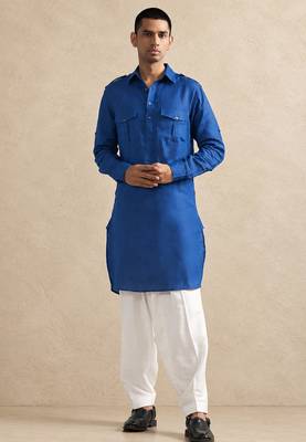 Buy blue cotton pathani kurta pajama set 1