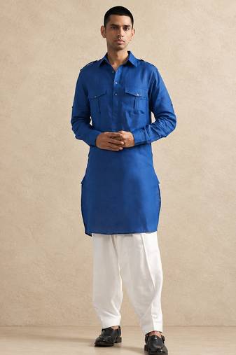 Buy blue cotton pathani kurta pajama set