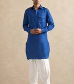 Buy blue cotton pathani kurta pajama set
