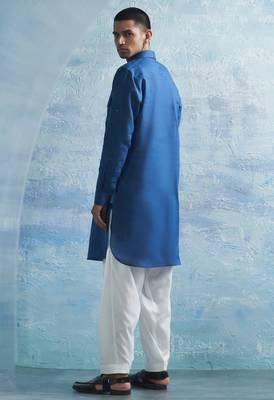 Buy blue cotton pathani kurta pajama set 2