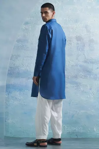 Buy blue cotton pathani kurta pajama set