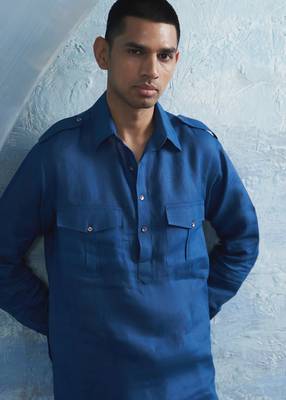 Buy blue cotton pathani kurta pajama set 3