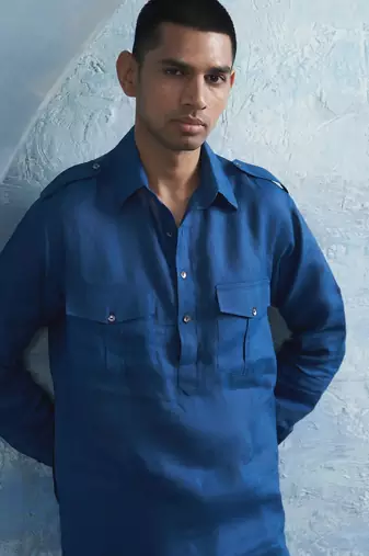 Buy blue cotton pathani kurta pajama set