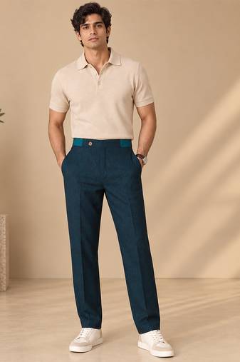 Deep teal blue navy linen pant