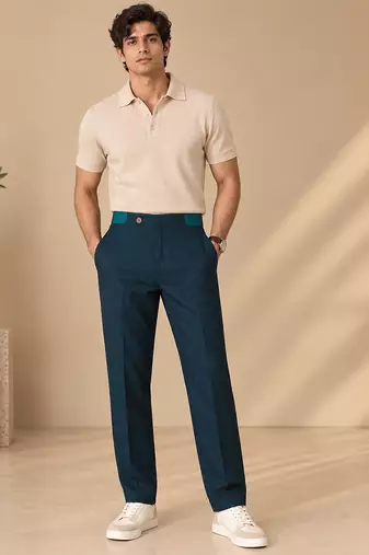 Deep teal blue navy linen pant