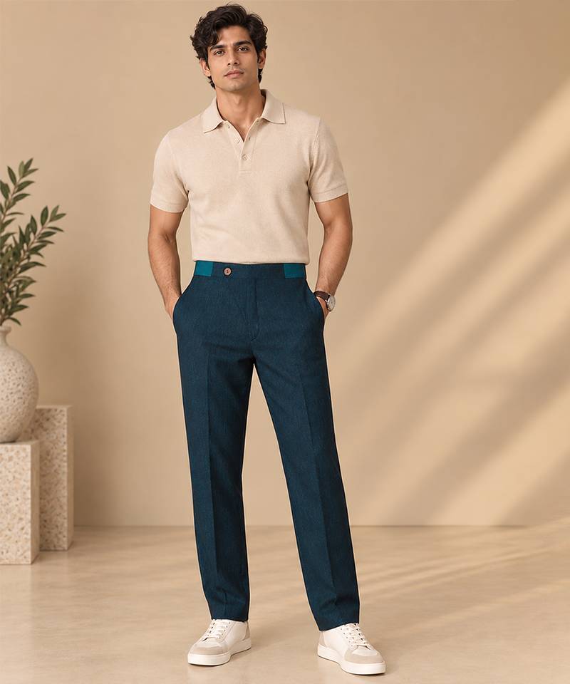 Deep teal blue navy linen pant