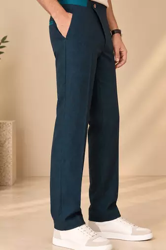 Deep teal blue navy linen pant