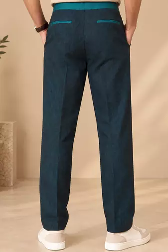 Deep teal blue navy linen pant