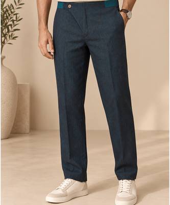 Deep teal blue navy linen pant 4