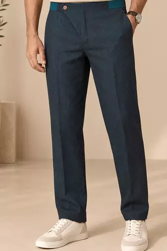 Deep teal blue navy linen pant
