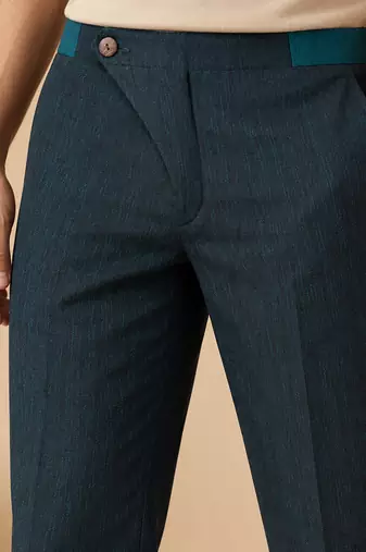 Deep teal blue navy linen pant