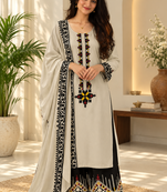 grey color thread work rayon satin kurta palazzo set
