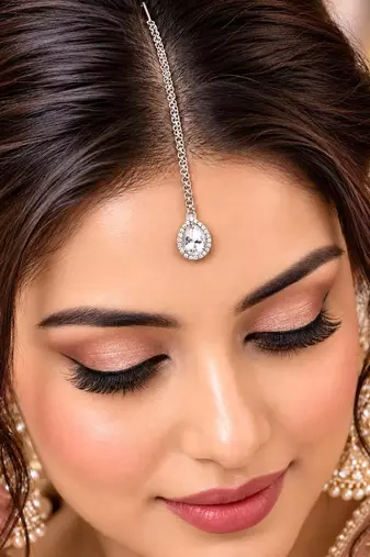 Silver Tone CZ Maang Tikka, Minimalist Bridal Forehead Pendant