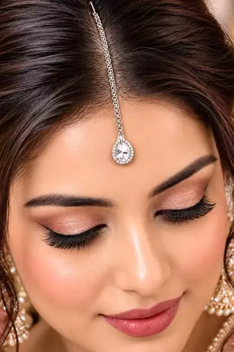 Silver Tone CZ Maang Tikka, Minimalist Bridal Forehead Pendant