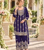 royal blue chinon semi stitched suit with embroidery & sequence work