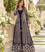Navy chinon readymade anarkali suit with embroidery & sequence work