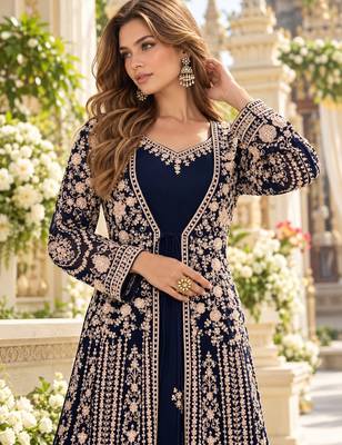 Navy chinon readymade anarkali suit with embroidery & sequence work 2