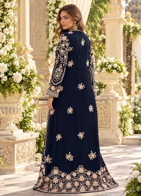 Navy chinon readymade anarkali suit with embroidery & sequence work 3