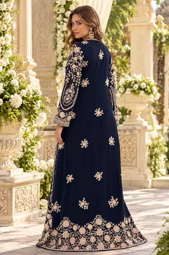Navy chinon readymade anarkali suit with embroidery & sequence work