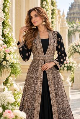 Black chinon readymade anarkali suit with embroidery & sequence work 2