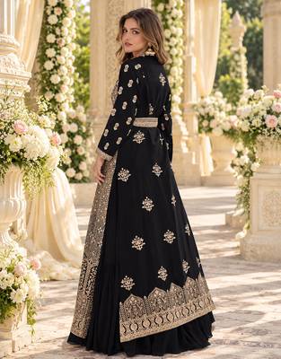 Black chinon readymade anarkali suit with embroidery & sequence work 3