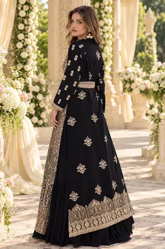 Black chinon readymade anarkali suit with embroidery & sequence work