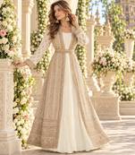 Off white chinon readymade anarkali suit with embroidery & sequence work