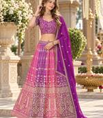Purple&Rani Georgette Semi Stitched Lehenga Choli with Embroidery & Diamond Work