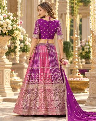 Purple&Rani Georgette Semi Stitched Lehenga Choli with Embroidery & Diamond Work 3