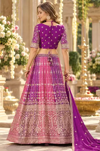 Purple&Rani Georgette Semi Stitched Lehenga Choli with Embroidery & Diamond Work