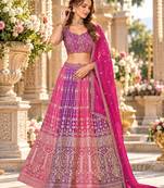 Rani&Purple Georgette Semi Stitched Lehenga Choli with Embroidery & Diamond Work